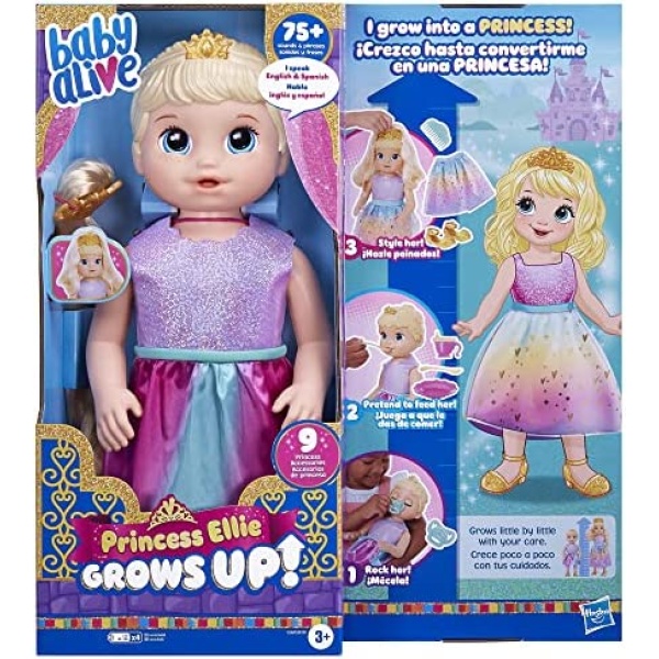 Baby Alive Princess Ellie Grows Up! Interactive Baby Doll with Accessories, Talking Baby Dolls, Toys for 3 Year Old Girls and Boys and Up, Blonde Hair, 18-Inch