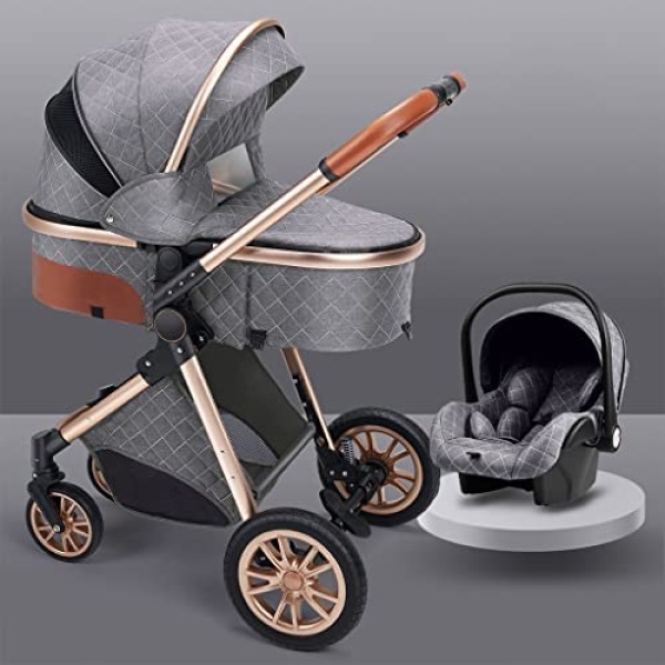 Baby, Infant, Toddler Stroller, Perfect City Travel System Stroller and Seat Basinett Combo, Adaptors Included Compact Fold Carriage, Footmuff/Rain Cover/Mosquito Net (Color : Gray V1)