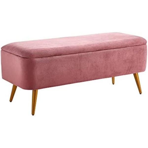 Ball & Cast Upholstered Velvet Storage Bench 44"W x 16"D x 18"H Rose,Golden Powder Coating Legs Set of 1