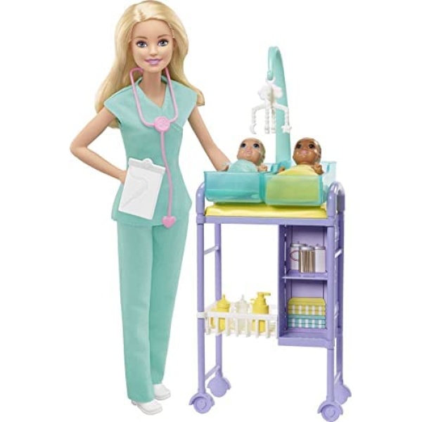 Barbie Careers Doll & Playset, Baby Doctor Theme with Blonde Fashion Doll, 2 Baby Dolls, Furniture & Accessories