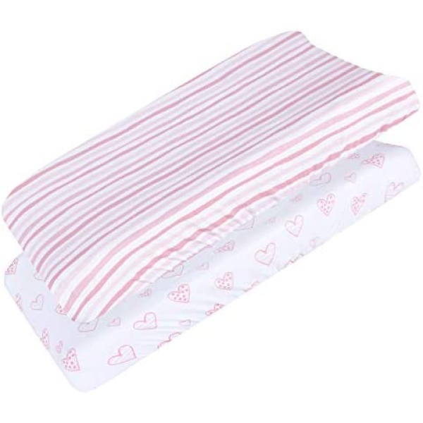 Biloban Changing Pad Cover, 100% Cotton Jersey Knit Soft Changing Pad Cover, Changing Pad Covers 2 pack for Girls Boys, Pink