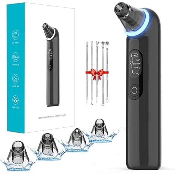 Blackhead Remover Vacuum, Blackhead Suction Pore Vacuum Cleaner Rechargeable Acne Comedone Whitehead Extractor with 3 Modes & 4 Probes, Blackhead Remover for Women & Men