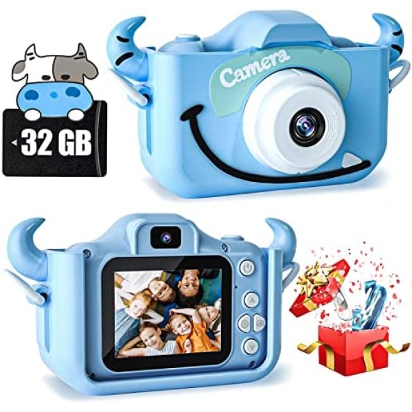 CIMELR Kids Camera Toys for 3-12 Year Old Boys/Girls, Kids Digital Camera for Toddler with Video, Christmas Birthday Festival Gifts for Kids, Selfie Camera for Kids, 32GB SD Card (Blue)