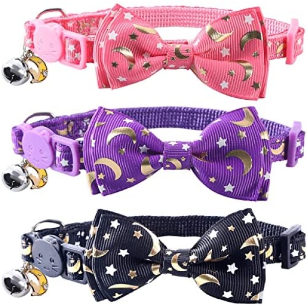 Cat Collar, [3 Pack] Diyife Reflective Cat Collars with Bell and Detachable Bow Tie, Quick Release Safety Collars for Kitten and Cats, Adjustable 20-30cm Suitable for All Domestic Cats