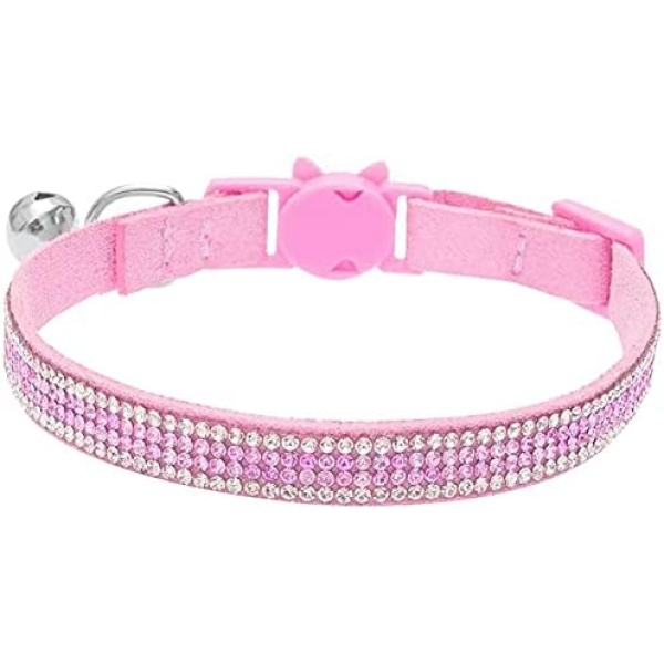 Cat Collar Breakaway with Bells, Bling Rhinestone Cat Necklace for Cats and Puppy Dogs, Soft Microfiber Leather Safe Pet Collar Adjustable Shing Collar Girl Boy (Pink)