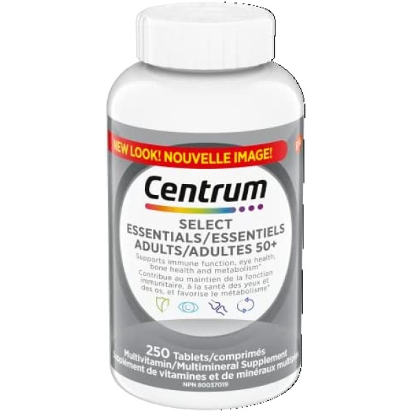 Centrum Adult Select Essentials Mulitvitamins/Minerals Supplement for Men & Women 50 Plus, 250 Tablets