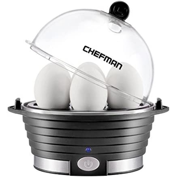 Chefman Electric Egg Cooker Boiler, Rapid Poacher, Food & Vegetable Steamer, Quickly Makes Up to 6, Hard, Medium or Soft Boiled, Poaching/Omelet Tray Included, Ready Signal, BPA-Free, Black