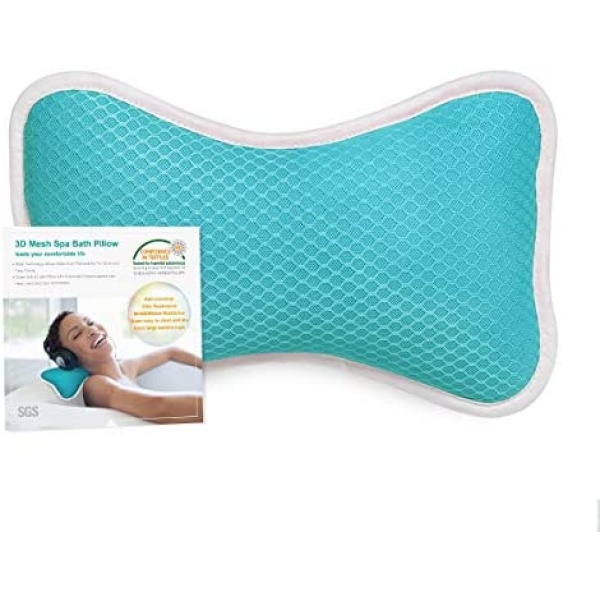 Comfortable Bath Pillow with Suction Cups, Supports Neck and Shoulders Home Spa Pillows for Bathtub, Hot Tub, Bathtub Head Rest Pillow Relax & Comfy - Blue