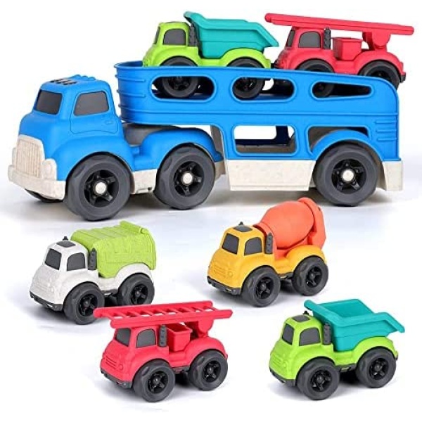 Construction Vehicles Toy Truck Set for 2 3 4 5 Years Old Kids Boys Girls, Transport Truck Set 4 Play Vehicles in Carrier Truck, Cars Toys Gift for Toddlers,Most Popular Toys for 5-8