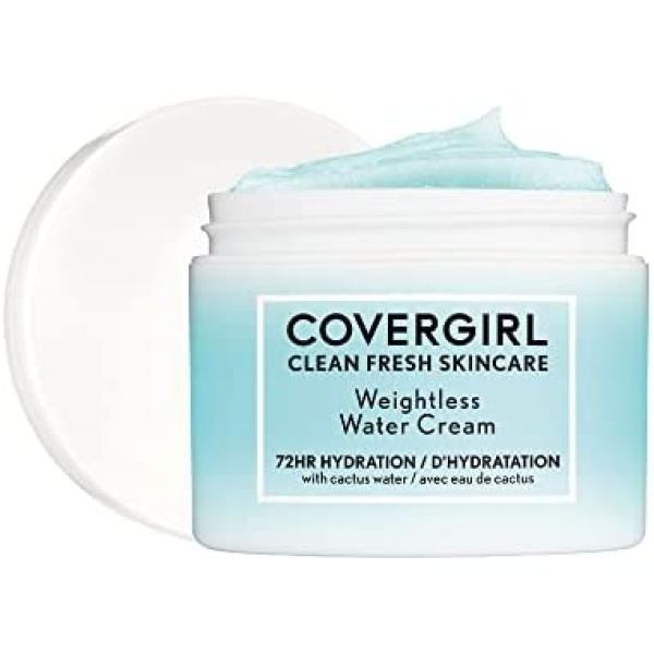 CoverGirl - Clean Fresh Skincare Weightless Water Cream, Formulated with Cactus Water & Hyaluronic Acid for 72HR Hydration, 100% Vegan & Cruelty-Free (Pack of 1)