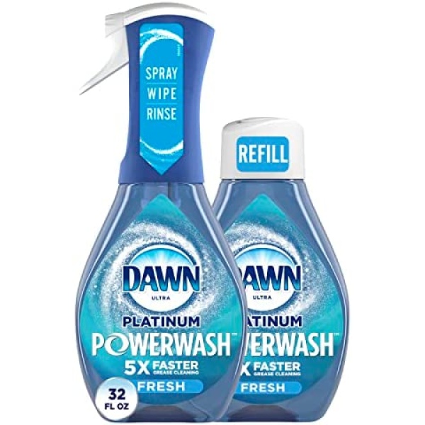 Dawn Platinum Powerwash Dish Spray Starter Kit, Dish Soap, Fresh Scent Bundle, 1 Starter Kit plus 1 Refill (16 fl oz ea)