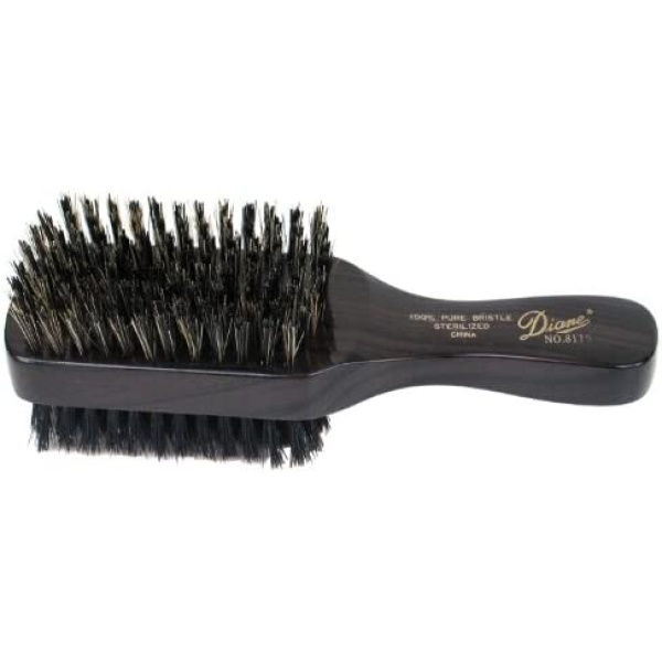 Diane Premium Boar Bristle Brush for Men € Double Sided, Medium and Firm Bristles for Thick Coarse Hair € Use for Smoothing, Wave Styles, Soft on Scalp, Club Handle, D8115