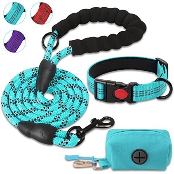 Dog Collar and Leash Set FAIRWIN Dog Leash 6FT, Comfortable Padded Handle for Small Medium and Large Dogs with Zipper Pouch