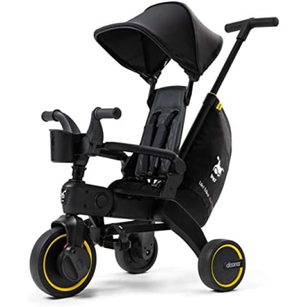 Doona Liki Trike Midnight Edition - Foldable Push Trike and Kid's Tricycle for Ages 10 Months to 3 Years, Midnight