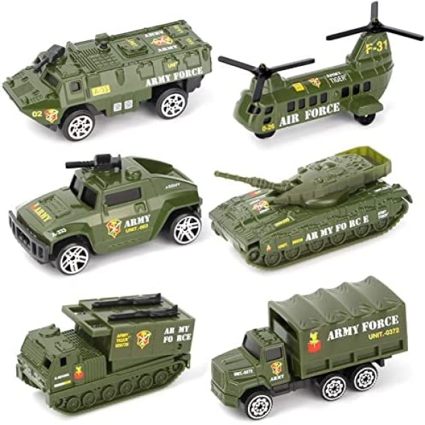 Dreamon Diecast Military Vehicles Army Toy Mini Pocket Size Play Models Truck Tanks Helicopter for Kids Boys Age 3 4 5,Pack of 6