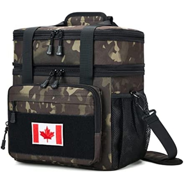 Extra Large Expandable Tactical Lunch Box for Men, Durable Insulation Leakproof Lunch Bag, Cooler Bag with MOLLE Webbing/Adjustable Shoulder Strap, for Outdoor Picnic Travel Office Adults, Black Camo, 25L