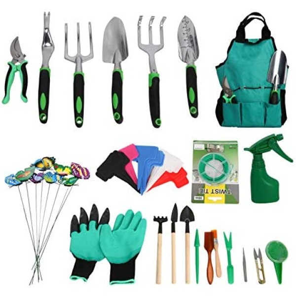 Finderomend Garden Tools Set 49 Pcs Heavy Duty Gardening Kit with Extra Succulent Tools Set Pruner, Weeder, Trowel, Transplanter, Hand Fork, Hand Rake, Plant Rope etc. Gardening Gifts for Women and Men