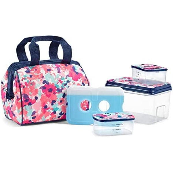 Fit & Fresh 902TG1389 Charlotte Lunch Bag Kit, 9” x 6” x 8”, Pink Floral Wash