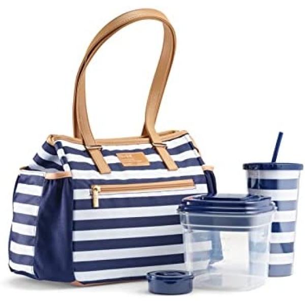 Fit+Fresh Copley Adult Insulated Lunch Bag women love, Lunchbox, Lunch Tote, Cute Small Lunch Box For Women, Lunch box men, lunch bags women, insulated lunch box, lunch boxes, adult lunch, Navy Stripe