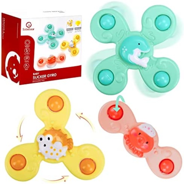 Fun Suction Cup Spinner Sensory Toys 3 PCS for Babies - Great Toddlers Gifts