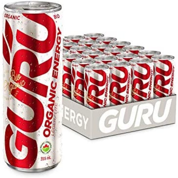 GURU Plant-Based Lite Energy Drink | Only 20 Calories | Recharge with Refreshing Good Energy | Organic Ingredients | Healthy Energy Drink to Help Stay Focused | Pack of 24 (355 ml)