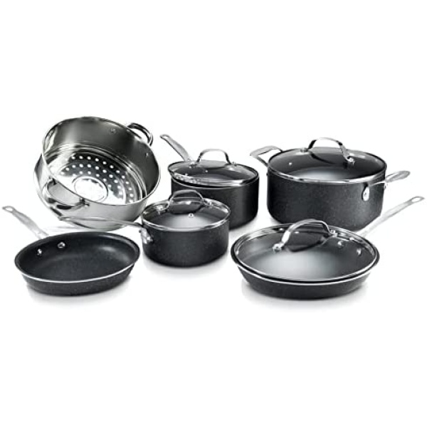 Granitestone Pots and Pans Set Nonstick, 10 Pc Kitchen Cookware Set, Ultra Durable Pots and Pans for Cooking with Nonstick Ceramic Coating, Dishwasher, Stovetop & Oven Safe, Healthy & Toxin Free