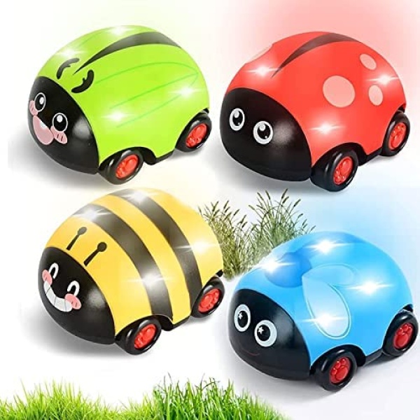 IKUKUER Animals Pull Back Cars with Led Friction Powered Vehicle Play Set Push and Go Back and Forth Car Toys Party Gifts for Age 3+ Years and Up Toddlers Kids Boys Girls ( 4 Pack )