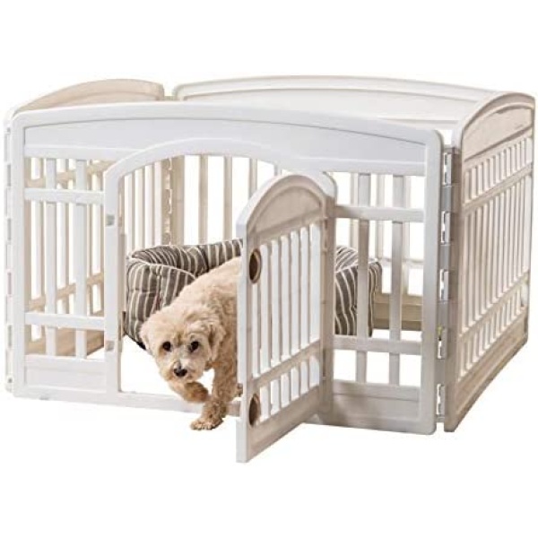 IRIS USA 24" Exercise 4-Panel Pet Playpen with Door, Dog Playpen, Puppy Playpen, for Puppies and Small Dogs, Keep Pets Secure, Easy Assemble, Fold It Down, Easy Storing, Customizable, White