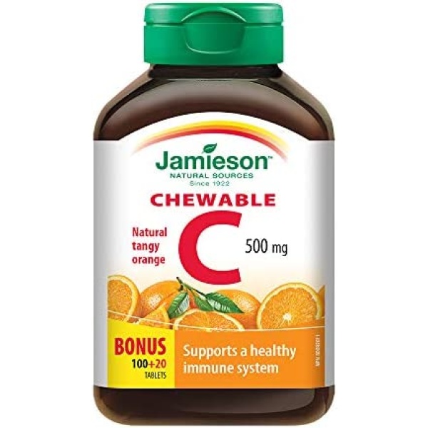 Jamieson Chewable Vitamin C 500 mg - Tangy Orange, 120 Count (Pack of 1)