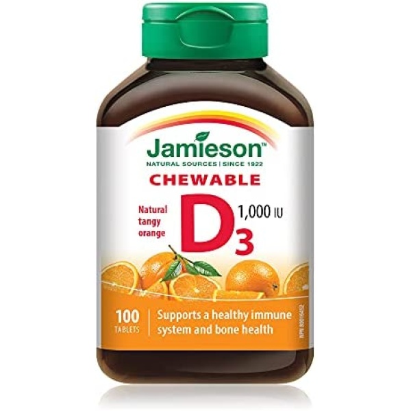 Jamieson Chewable Vitamin D3 1,000 IU - Natural Tangy Orange, 100 Count (Pack of 1)