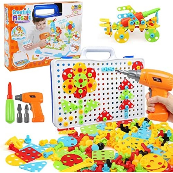 LEADSTAR Building Blocks Game Set, 237 Pcs Building Construction Toys with Drill & Screwdriver，3D Electric Drill Toy Educational Toys，Creative DIY Disassemble & Assemble Toy，Kids Toolbox Toy Set …