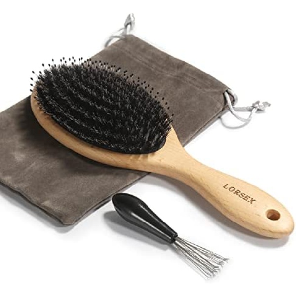 LORSEX Hair Brush, Boar Bristle Detangling Hair Brush for Women Men Kids, for Thin Fine Wet/Dry Hair Smoothing Massaging Detangling