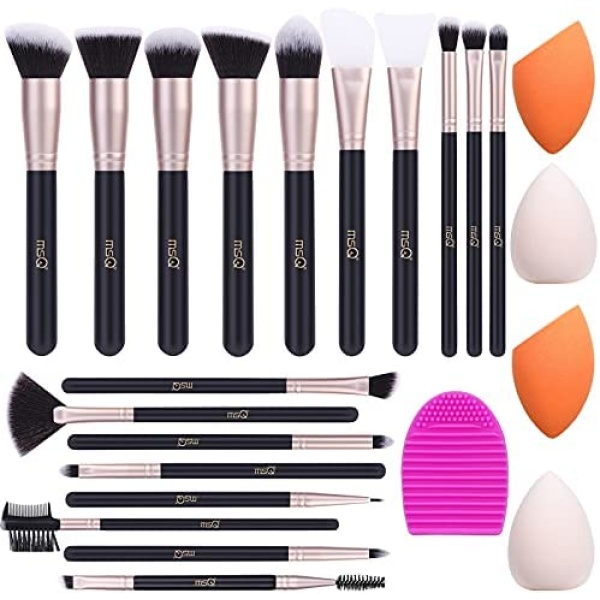 MSQ Makeup Brushes 16PCs Makeup Brushes Set with 2 Silicone Face Mask Brush, 4PCs Makeup Sponge and 1 Brush Cleaner Premium Synthetic Foundation Brushes Blending Face Powder Eye Shadows Make Up Brushes Tool