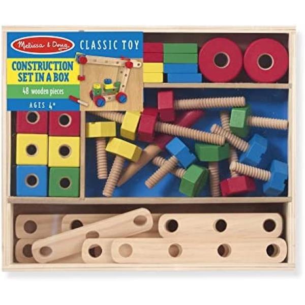 Melissa & Doug Wooden Construction Building Set in a Box (Developmental Toy, 48 Pieces)