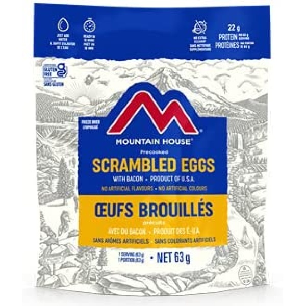 Mountain House Scrambled Eggs with Bacon Pouch | Freeze Dried Backpacking & Camping Food | Survival & Emergency Food | Gluten-Free | Breakfast Meal | Easy to Prepare | Delicious and Nutritious