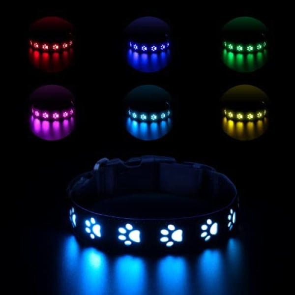 Newest LED Dog Collar, Rechargeable Light Up Collars, 7 Modes, Waterproof Dog Lights Make Pet Visible for Night Walking, Glowing Doggy Necklace for Small Medium Large Dogs, 15.7- 19.7IN,M Size