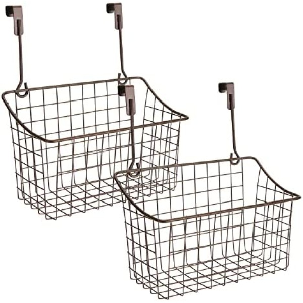 Nicunom 2 Pack Grid Storage Baskets with Hooks, Over Cabinet Door Organizer, Wire Basket Hanging Storage Organizer Steel Wire Sink Organization for Kitchen & Bathroom, Holds Shampoo, Body Wash, Bronze