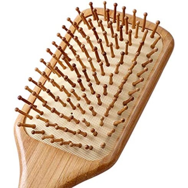 Paddle brush, hair brush, Made of pure natural bamboo, no paint coating, massage the scalp while combing hair to promote blood circulation, prevent static electricity (1pcs)