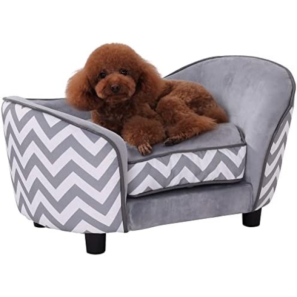 PawHut Pet Sofa Elevated Dog Bed Raised Cat Couch Puppy Furniture for Small Sized Dogs with Storage Removable Cushion Cover Grey