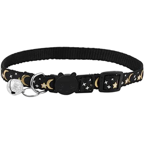 Pet Collar, Adjustable Reflective Puppy Collar Gold Moon Cat Collars with Bell for Small Animals