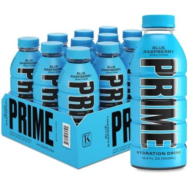 Prime Hydration Drink Sports Beverage "BLUE RASPBERRY," Naturally Flavored, 10% Coconut Water, 250mg BCAAs, B Vitamins, Antioxidants, 835mg Electrolytes, 25 Calories per 16.9 Fl Oz Bottle (Pack of 12)