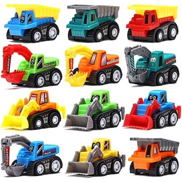 Pull Back Car, 12 Pcs Mini Truck Toy Kit Set, Funcorn Toys Play Construction Engineering Vehicle Educational Preschool for Children Boys Party Favors, Dumper Truck Excavator Kids Birthday Gift Playset