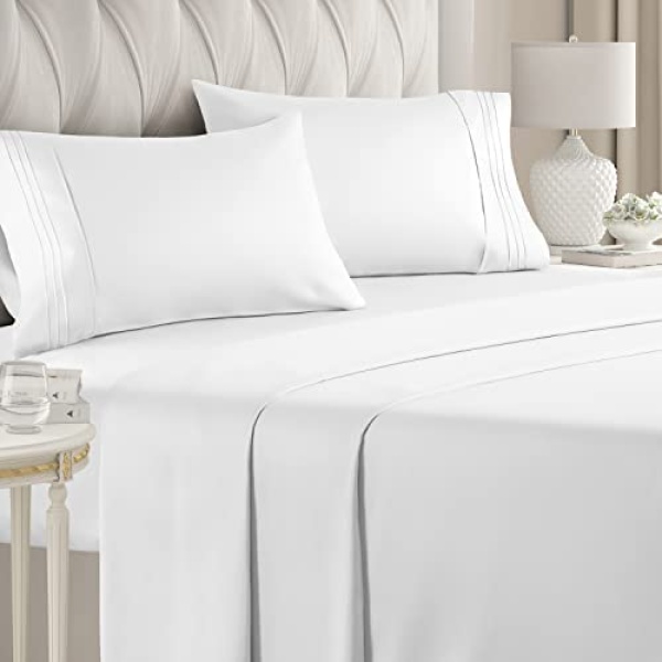 Queen Size Sheet Set - 4 Piece Set - Hotel Luxury Bed Sheets - Extra Soft - Deep Pockets - Easy Fit - Breathable & Cooling Sheets - Wrinkle Free - Comfy - White Bed Sheets - Queens Sheets – 4 PC