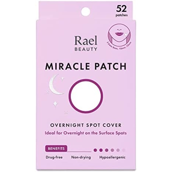 Rael Miracle Overnight Spot Cover - Thicker & Extra Adhesion, Hydrocolloid Patches, Stickers for Face, Absorbing Cover, 3 Sizes (52 Count)