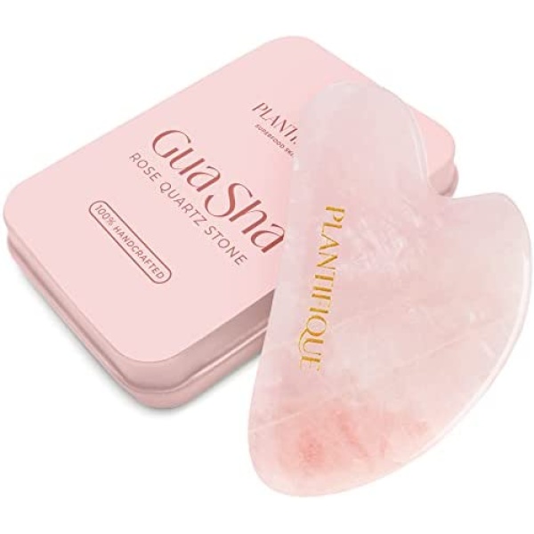 Rose Quartz Gua Sha Facial Tool - GuaSha Stone Massage Tool - Anti Aging GuaSha Tool for Face & Jawline Sculptor - Face Sculpting Tool for Your Skincare Routine - Gua Sha Facial Tools by Plantifique