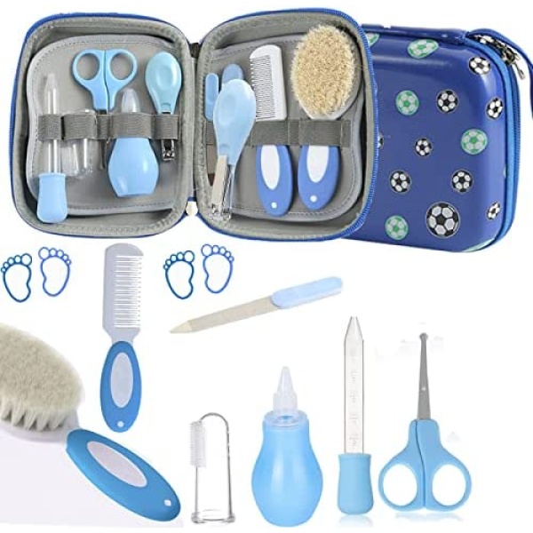 RoseFlower Baby Care Set, Baby Grooming Kit, 9-in-1 Newborn Portable Baby Health and Care Set with Nail Clipper, Manicure Kit, Finger Toothbrush, Manicure Kit, Hair Brush