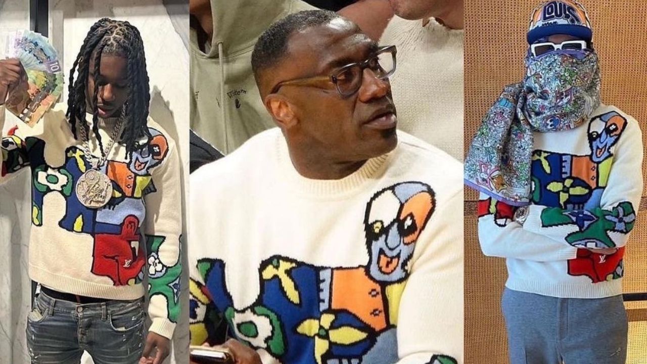 Shannon Sharpe, Meekz, and Polo G All Spied in Louis Vuitton Puzzle Jacquard Crewneck Sweater