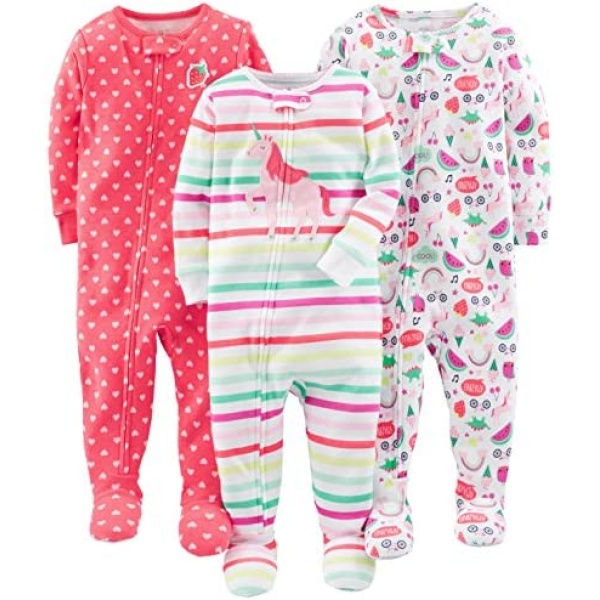 Simple Joys by Carter's Baby and Toddler Girls' 3-Pack Snug Fit Footed Cotton Pajamas