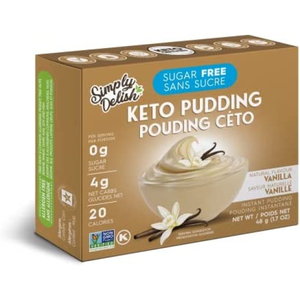 Simply Delish Sugar-Free Pudding Mix and Pie Filling - Vanilla Flavor - 48 gr - Vegan, Gluten Free, Non-GMO, Lactose Free, Halal - Keto Friendly Pudding - Made With Natural Ingredients