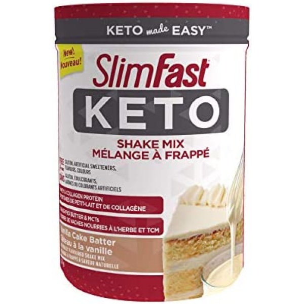 SlimFast Keto Shake Mix with Whey and Collagen Protein, Vanilla Cake Batter Flavour, 367 Grams